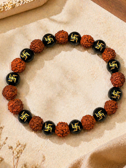 Rudraksha Swastik Beaded Bracelet Rakhi For Bhai Bhaiya Bro