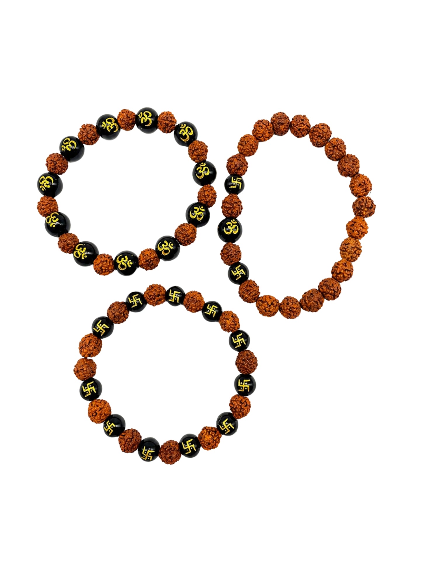 (Set of 3) Om Swastik Rudraksha Beaded Bracelet Rakhi Bro