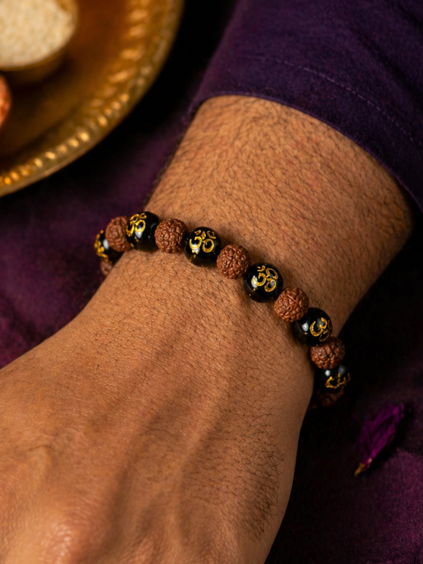 Om Rudraksha Beaded Bracelet Rakhi For Bhai Bhaiya Bro