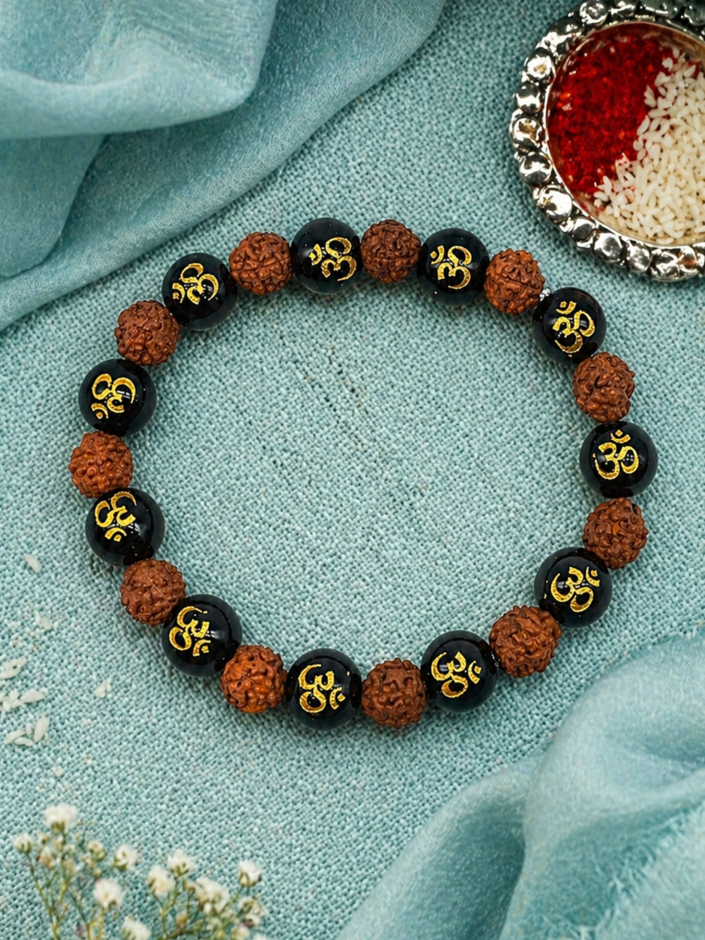 Om Rudraksha Beaded Bracelet Rakhi For Bhai Bhaiya Bro