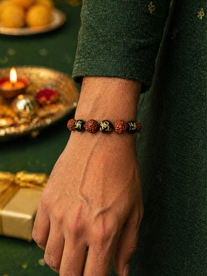 Rudraksha Om Swastik Beaded Bracelet Rakhi Bhai Bro