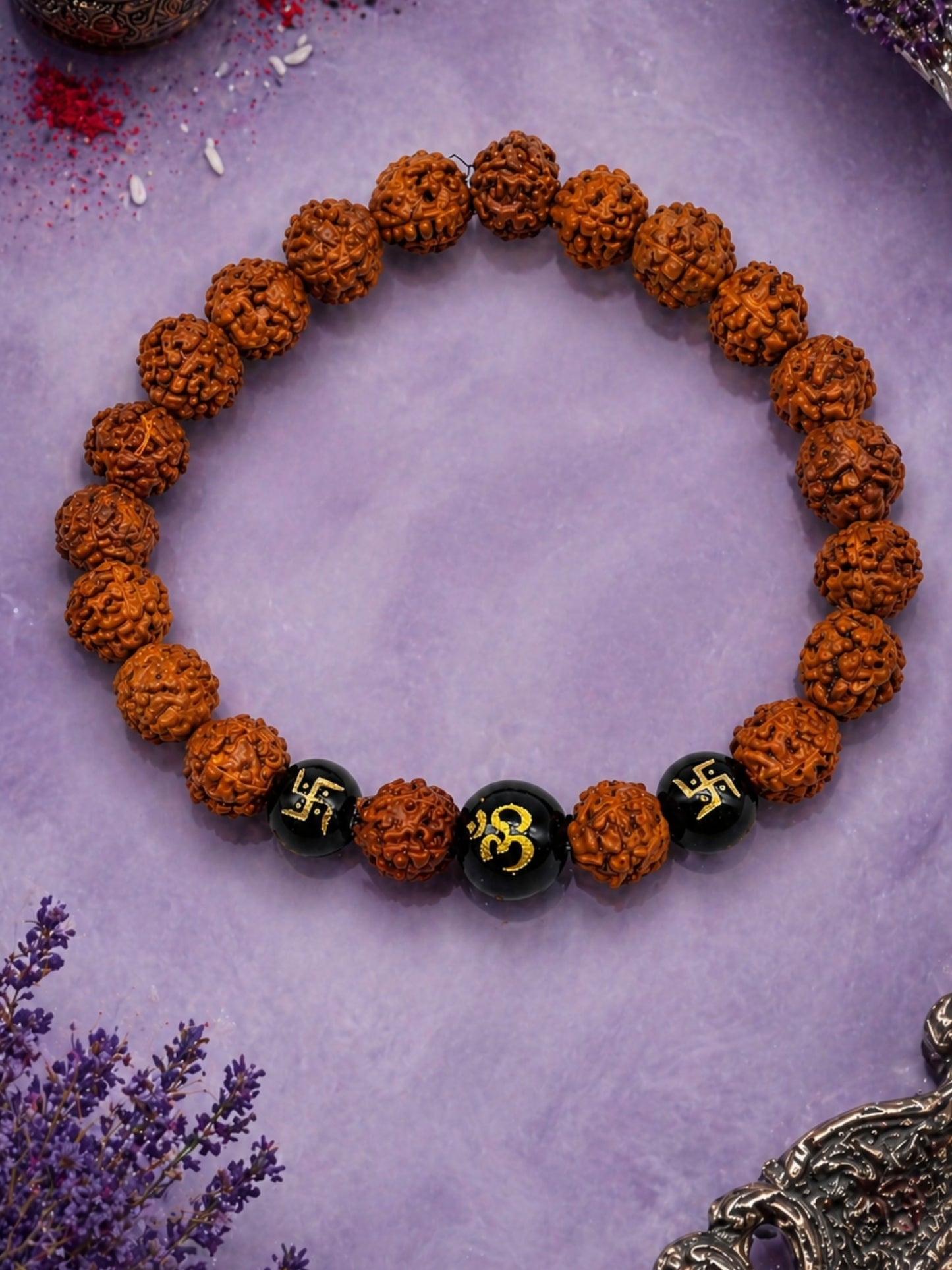 Rudraksha Om Swastik Beaded Bracelet Rakhi Bhai Bro