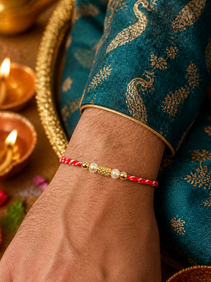 Gold-Plated Pearl Rakhi Bracelet For Bhai Bhaiya Bro