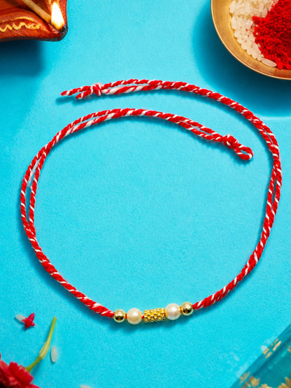 Gold-Plated Pearl Rakhi Bracelet For Bhai Bhaiya Bro