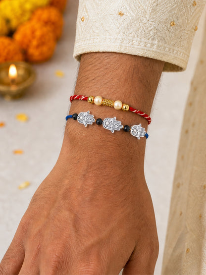 (Set of 2) Pearl Hamsa Rakhi Bracelet For Bro
