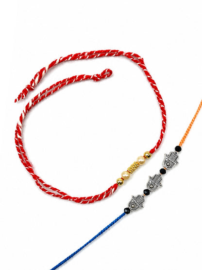 (Set of 2) Pearl Hamsa Rakhi Bracelet For Bro