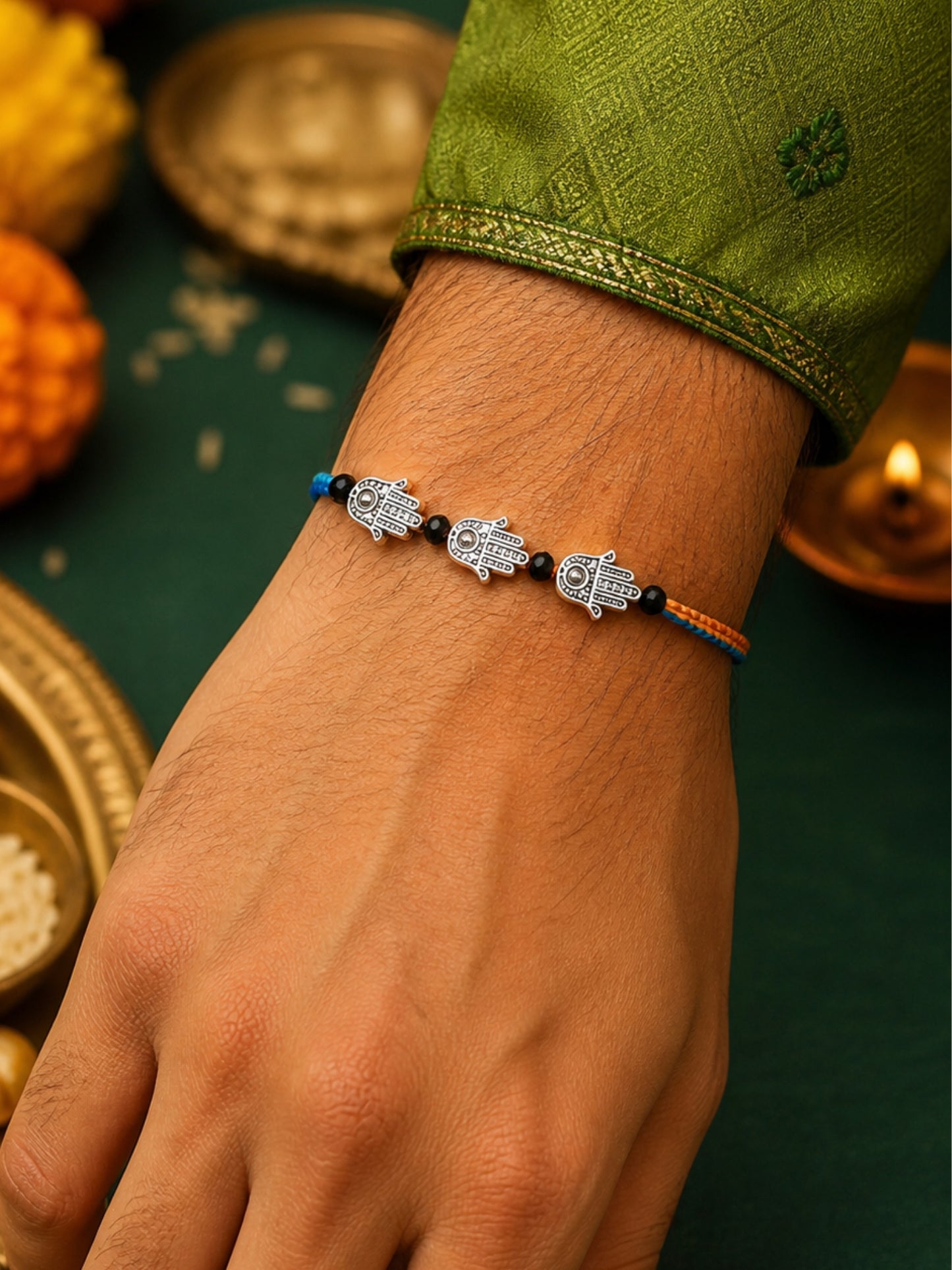 Silver-Plated Hamsa Bracelet Rakhi For Bhai Bhaiya Bro