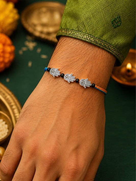 Silver-Plated Hamsa Bracelet Rakhi For Bhai Bhaiya Bro