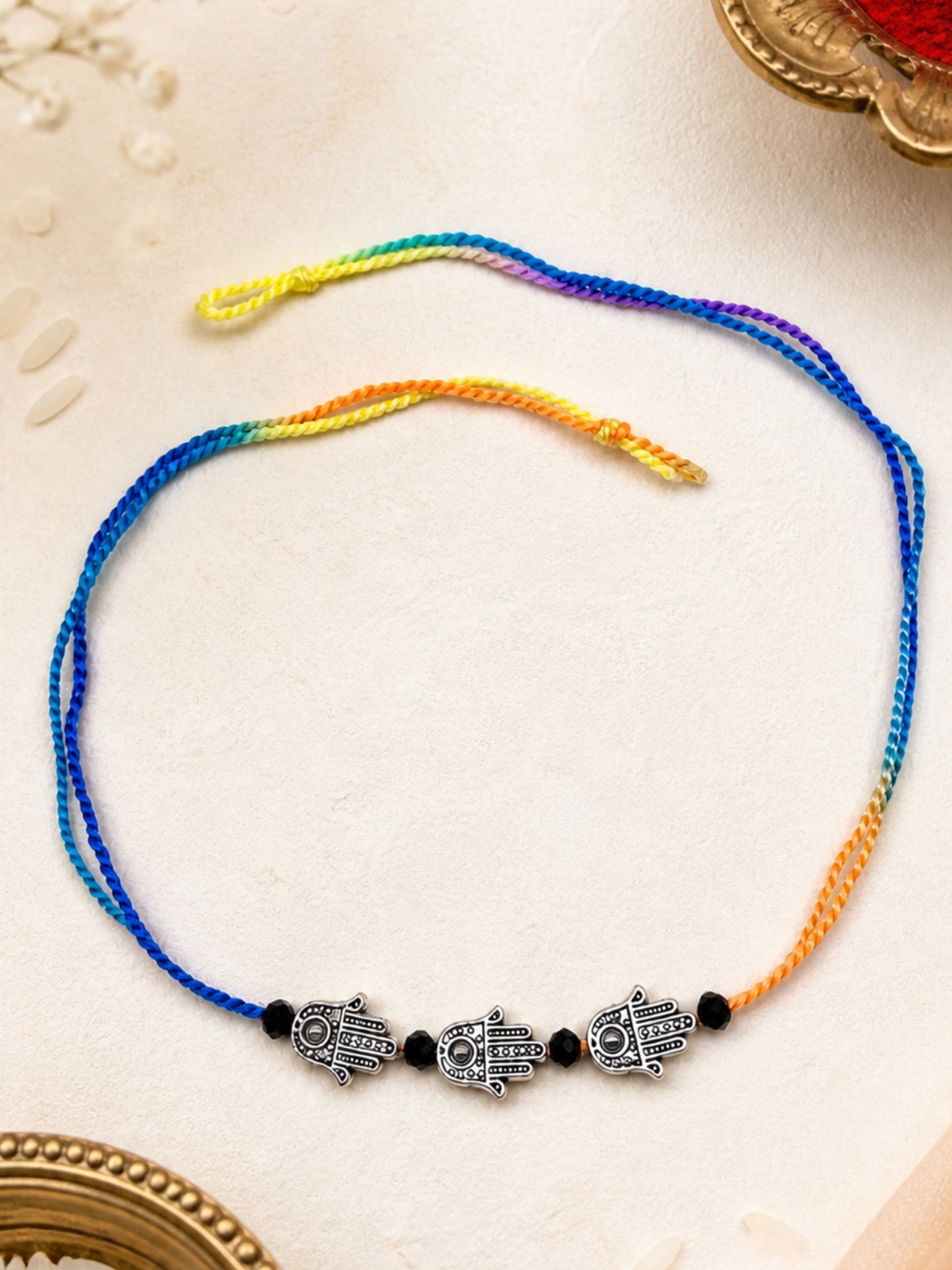 Silver-Plated Hamsa Bracelet Rakhi For Bhai Bhaiya Bro