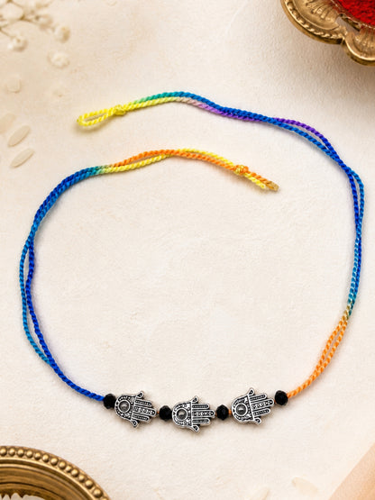 Silver-Plated Hamsa Bracelet Rakhi For Bhai Bhaiya Bro
