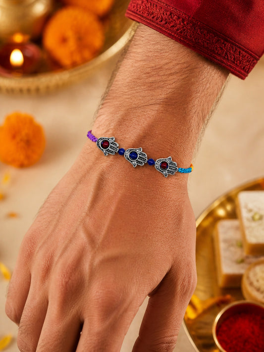 Red Blue Evil Eye Hamsa Rakhi Bracelet For Bhai Bhaiya Bro