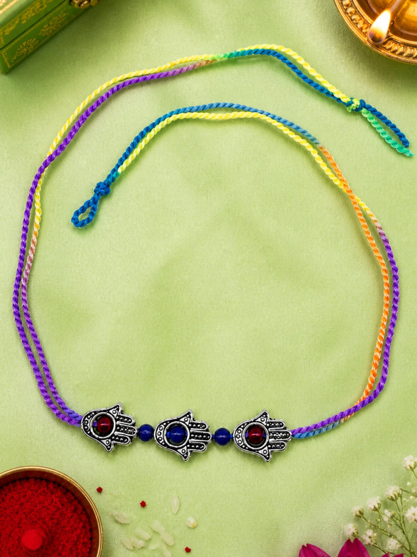 Red Blue Evil Eye Hamsa Rakhi Bracelet For Bhai Bhaiya Bro