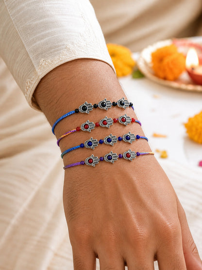 (Set of 4) Hamsa Evil Eye Rakhi Bracelet Bro