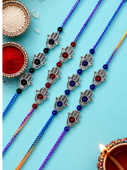 (Set of 4) Hamsa Evil Eye Rakhi Bracelet Bro