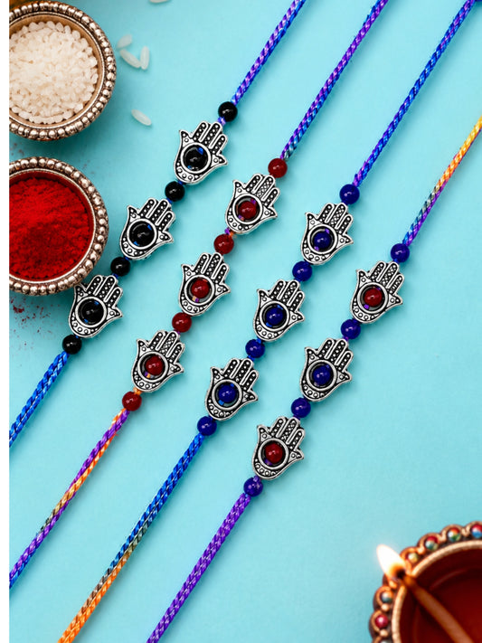 (Set of 4) Hamsa Evil Eye Rakhi Bracelet Bro