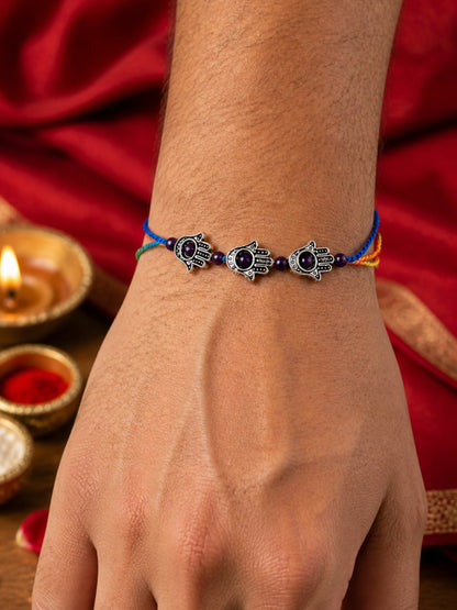 Blue Evil Eye Hamsa Rakhi Bracelet For Bhai Bhaiya Bro