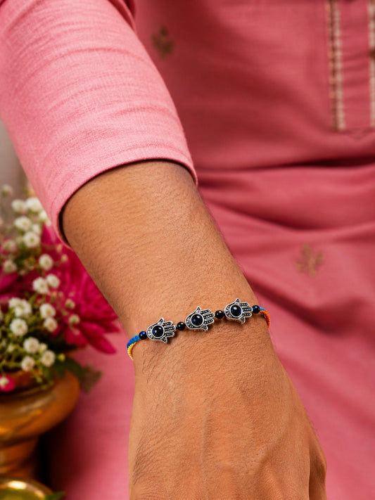 Black Evil Eye Hamsa Rakhi Bracelet For Bhai Bhaiya Bro