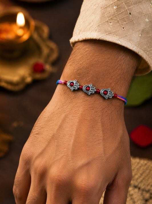 Red Evil Eye Hamsa Hand Rakhi Bracelet For Bhai Bro