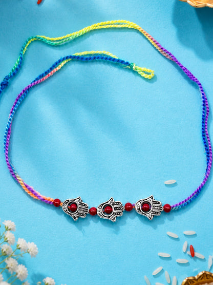Red Evil Eye Hamsa Hand Rakhi Bracelet For Bhai Bro