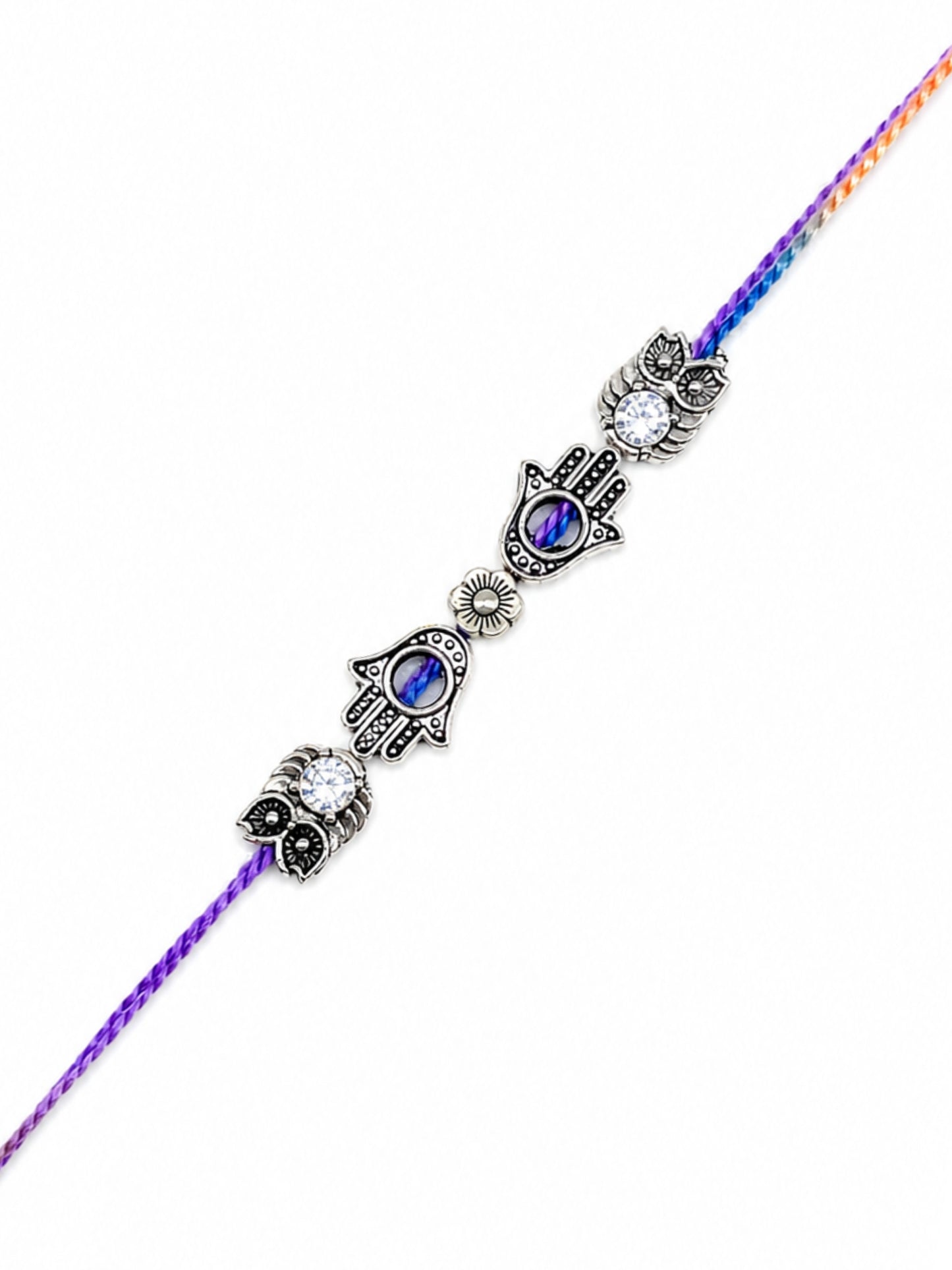 Silver-Plated Hamsa Evil Eye Owl Rakhi Bracelet For Bro