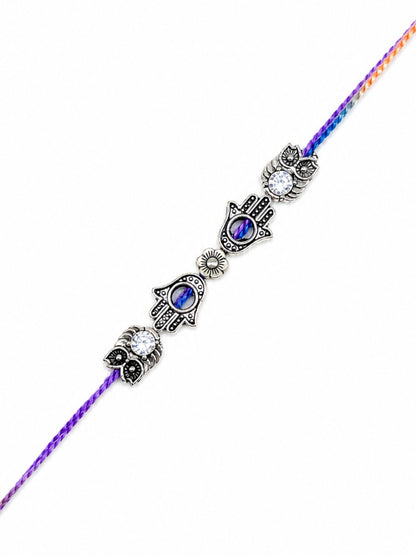 Silver-Plated Hamsa Evil Eye Owl Rakhi Bracelet For Bro