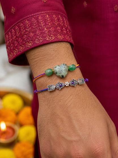 (Set of 2) Heart Hamsa Owl Rakhi Bracelet Bro