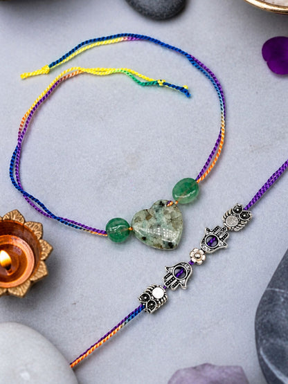 (Set of 2) Heart Hamsa Owl Rakhi Bracelet Bro