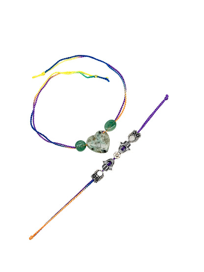 (Set of 2) Heart Hamsa Owl Rakhi Bracelet Bro