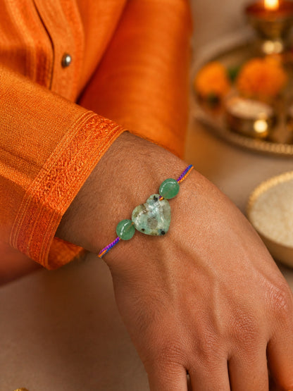 Green Stone Heart Rakhi Bracelet For Bhai Bro