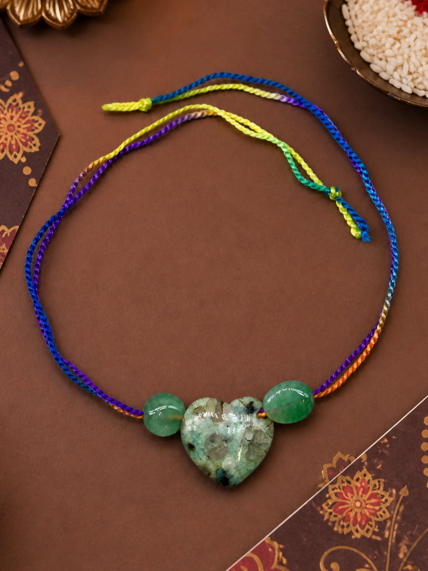 Green Stone Heart Rakhi Bracelet For Bhai Bro