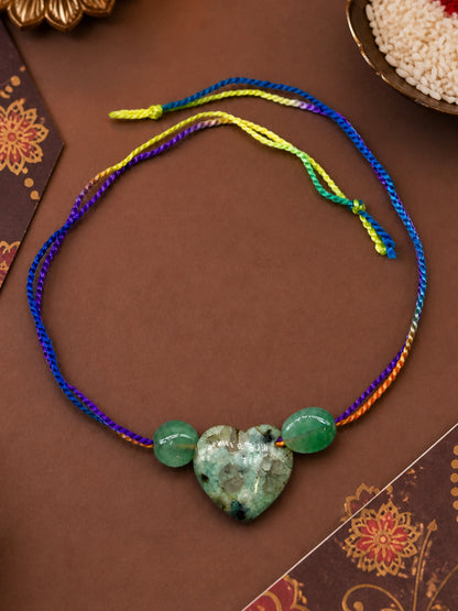 Green Stone Heart Rakhi Bracelet For Bhai Bro