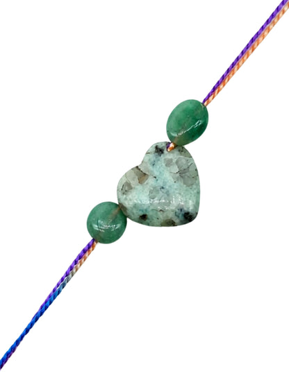 Green Stone Heart Rakhi Bracelet For Bhai Bro
