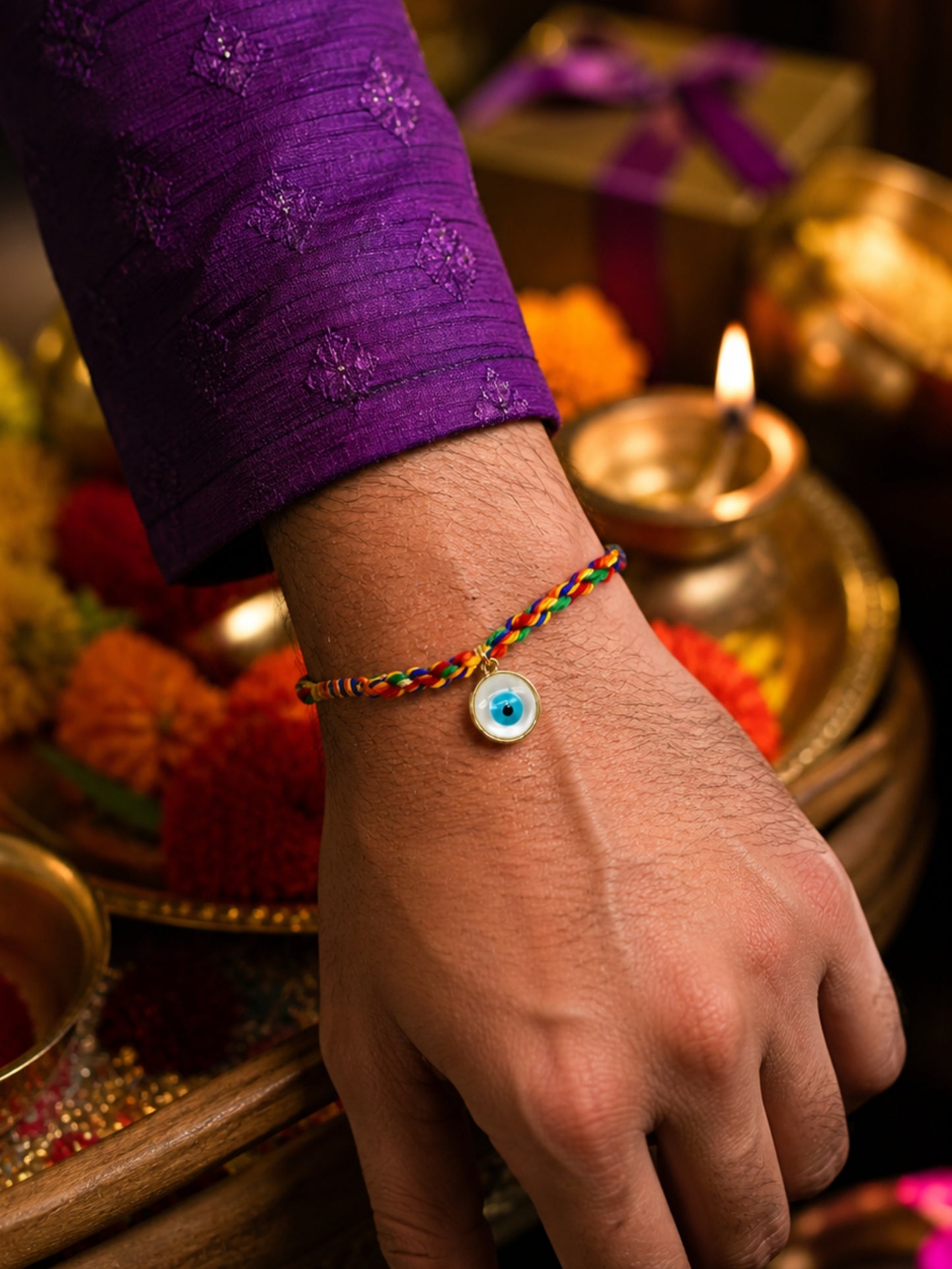 Round Evil Eye Rakhi Bracelet For Bhai Bhaiya Bro