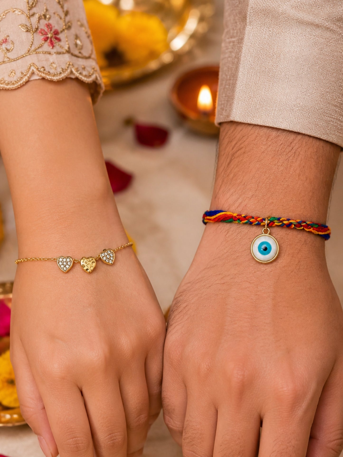(Set of 2) Evil Eye Heart Crystal Chain Lumba Rakhi For Bhabhi