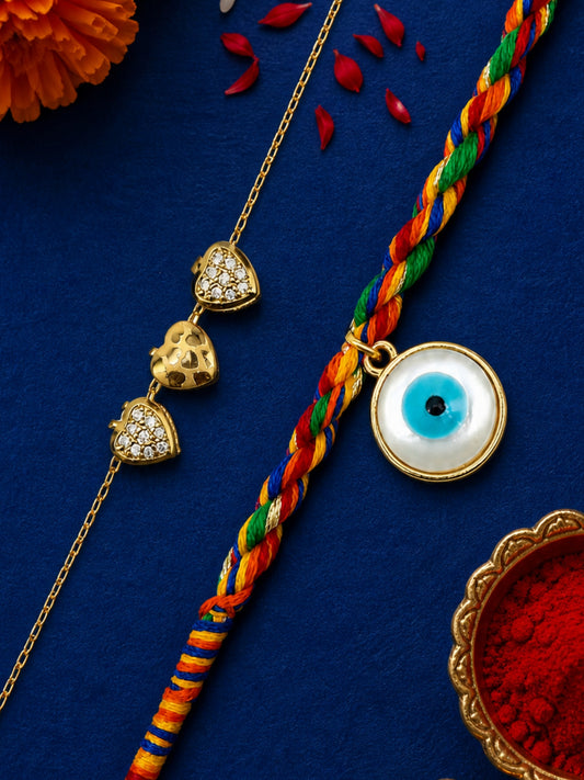(Set of 2) Evil Eye Heart Crystal Chain Lumba Rakhi For Bhabhi