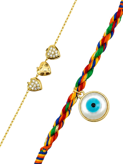 (Set of 2) Evil Eye Heart Crystal Chain Lumba Rakhi For Bhabhi