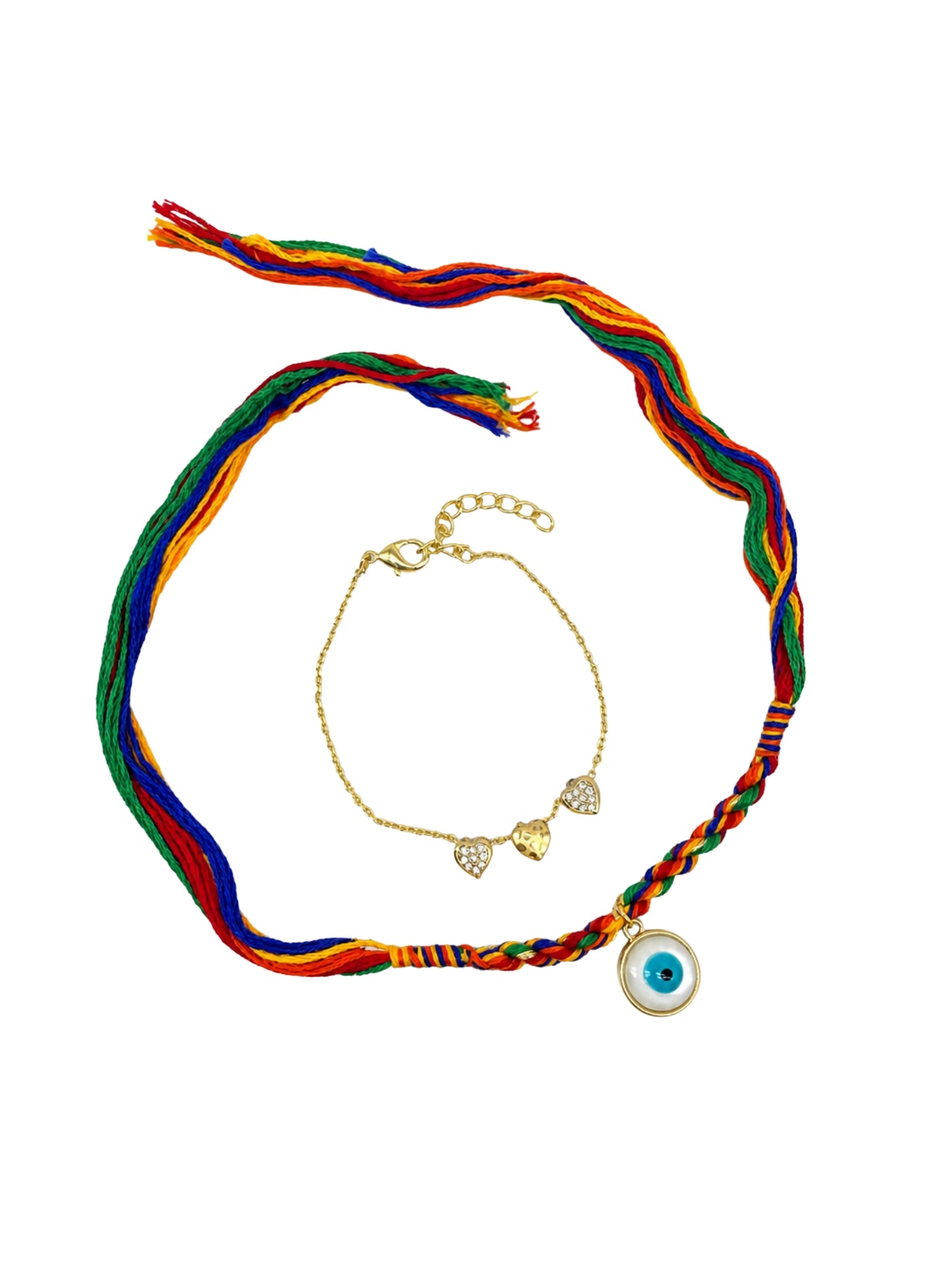 (Set of 2) Evil Eye Heart Crystal Chain Lumba Rakhi For Bhabhi