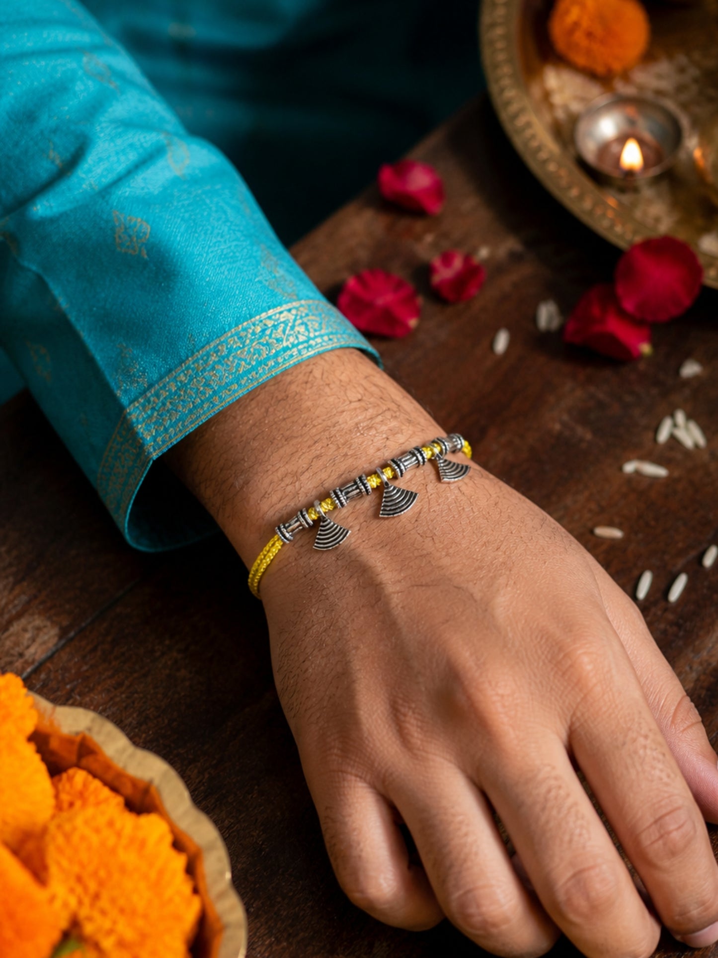 Oxidized Tribal Boho Charm Rakhi Bracelet For Bhai Bro