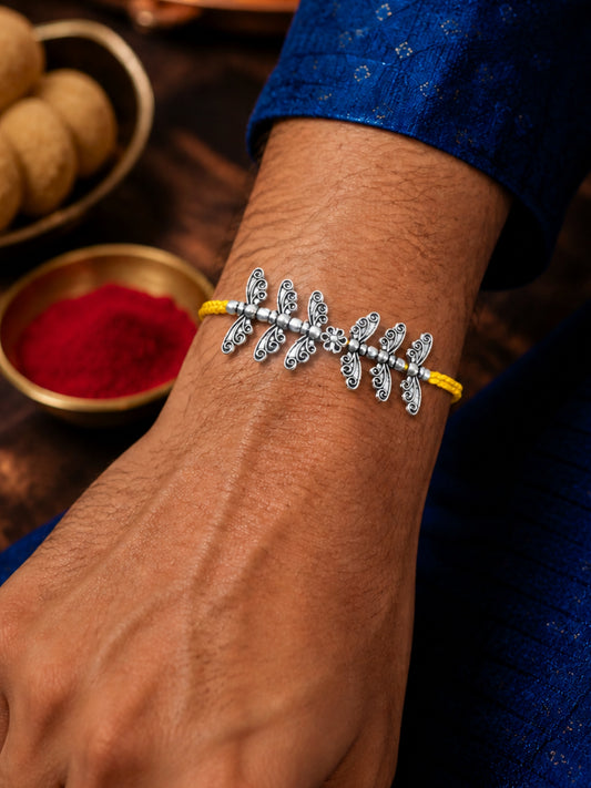 Oxidized Silver Butterfly Rakhi Bracelet For Bro