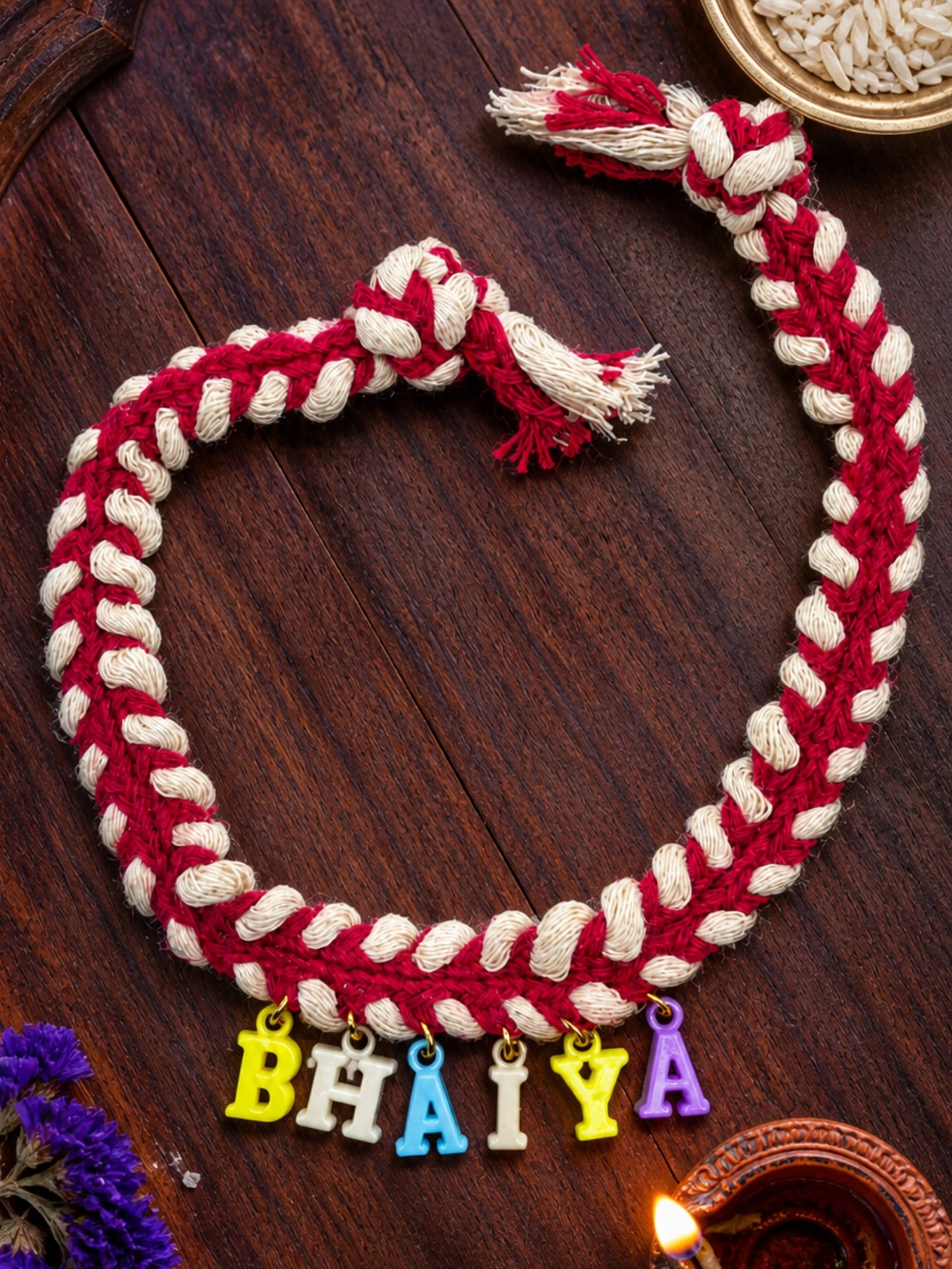 Bhaiya Alphabet Charm Rakhi Bracelet for Bhai Bro