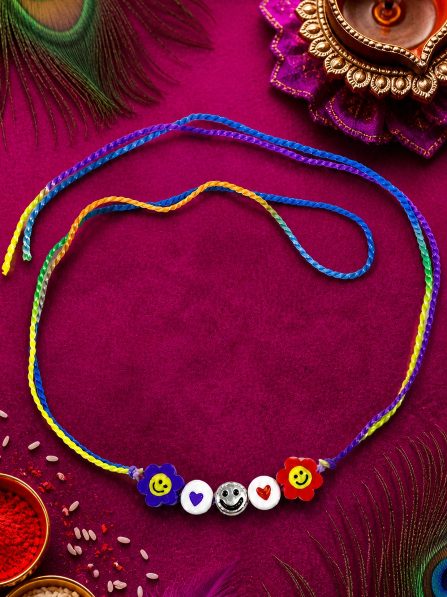 Colorful Smiley Kids Rakhi Bracelet Bhai Bhaiya Bro