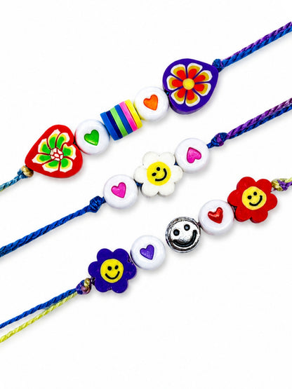 (Set of 3) Smiley Flower Kids Rakhi Bracelet Bhai Bhaiya Bro