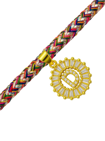A TO Z Alphabet American Diamond Charm Initial Name Lumba Rakhi Bracelet For Bhaiya Bhabhi