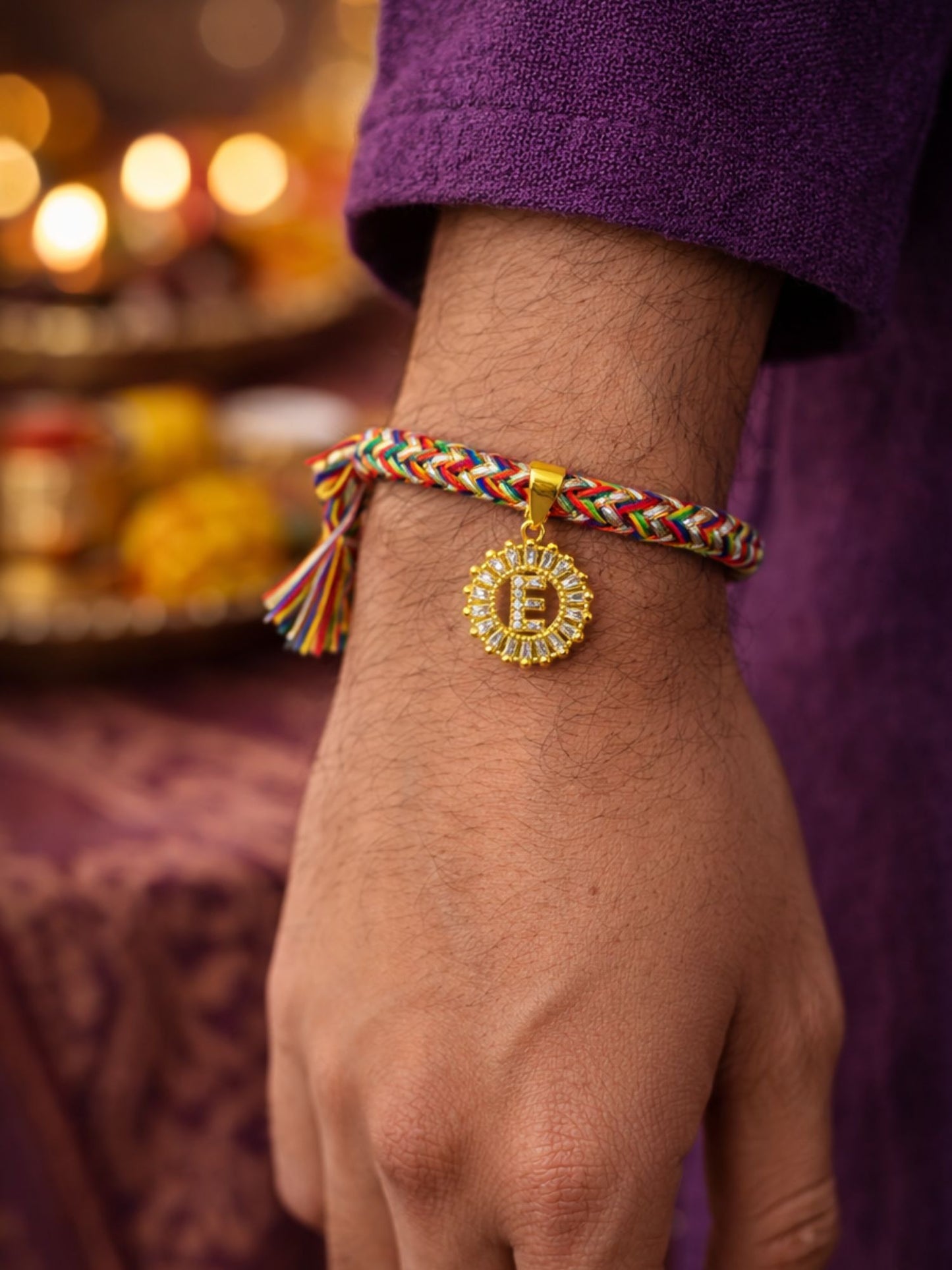 A TO Z Alphabet American Diamond Charm Initial Name Lumba Rakhi Bracelet For Bhaiya Bhabhi