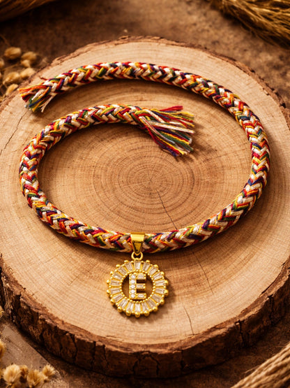 A TO Z Alphabet American Diamond Charm Initial Name Lumba Rakhi Bracelet For Bhaiya Bhabhi