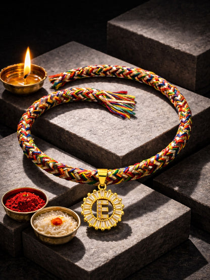 A TO Z Alphabet American Diamond Charm Initial Name Lumba Rakhi Bracelet For Bhaiya Bhabhi