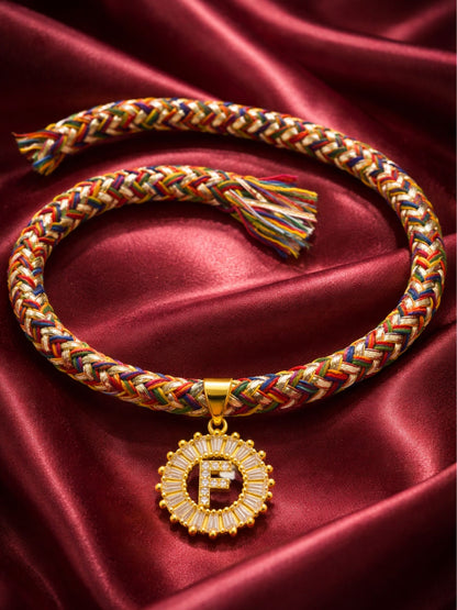 A TO Z Alphabet American Diamond Charm Initial Name Lumba Rakhi Bracelet For Bhaiya Bhabhi