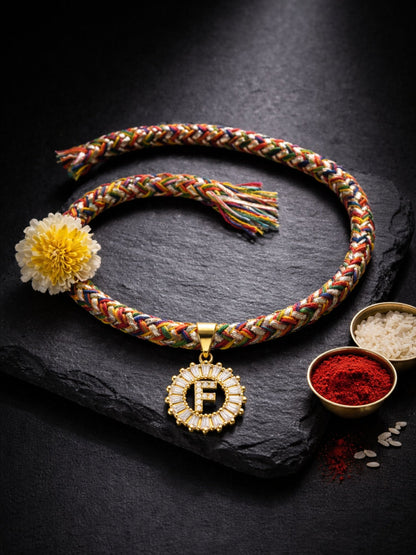 A TO Z Alphabet American Diamond Charm Initial Name Lumba Rakhi Bracelet For Bhaiya Bhabhi