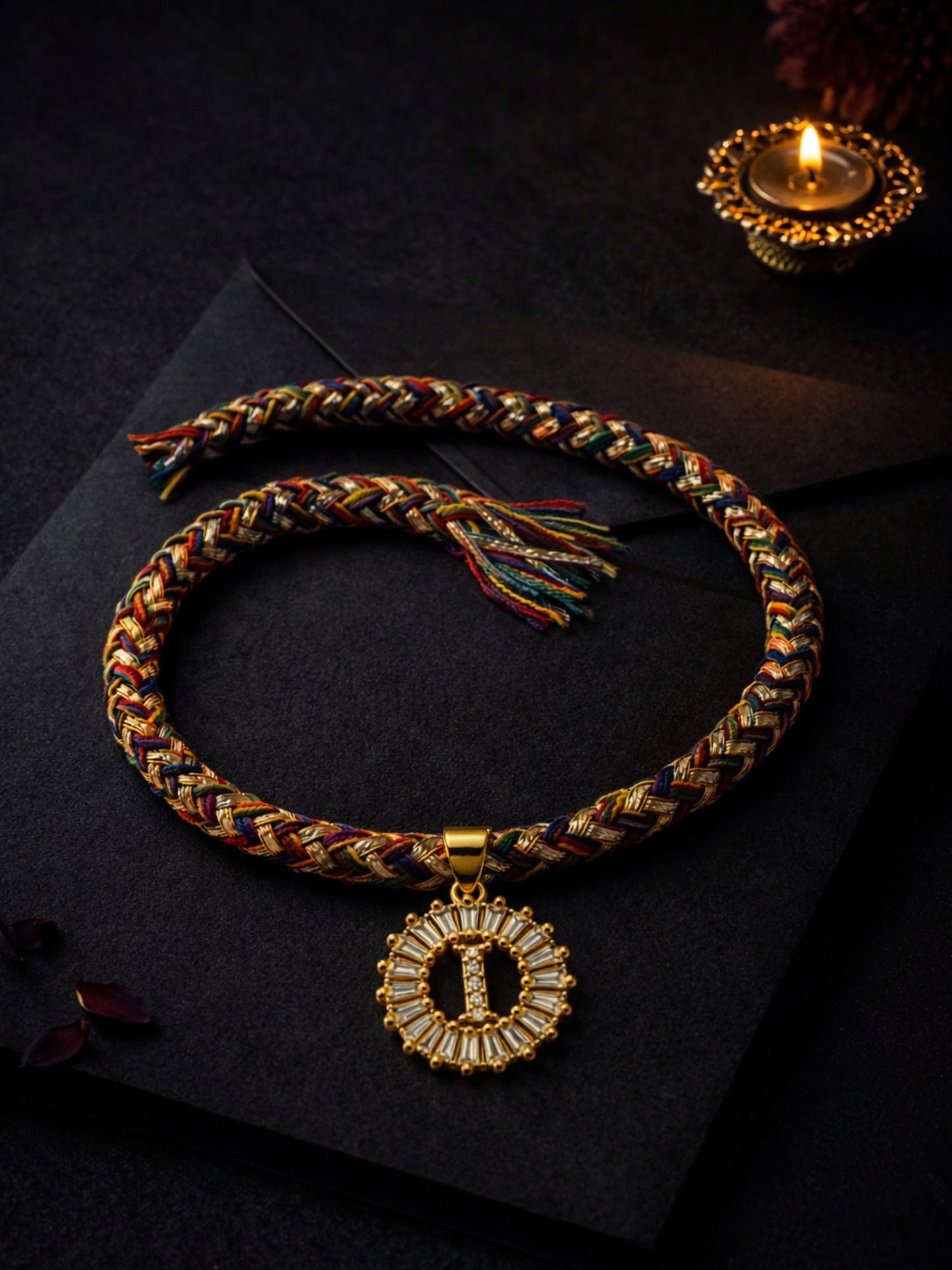 A TO Z Alphabet American Diamond Charm Initial Name Lumba Rakhi Bracelet For Bhaiya Bhabhi