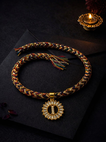A TO Z Alphabet American Diamond Charm Initial Name Lumba Rakhi Bracelet For Bhaiya Bhabhi